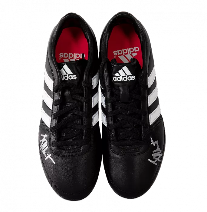 Icons Jay-Jay Okocha Signed Black Retro Adidas Boot In Acrylic Case