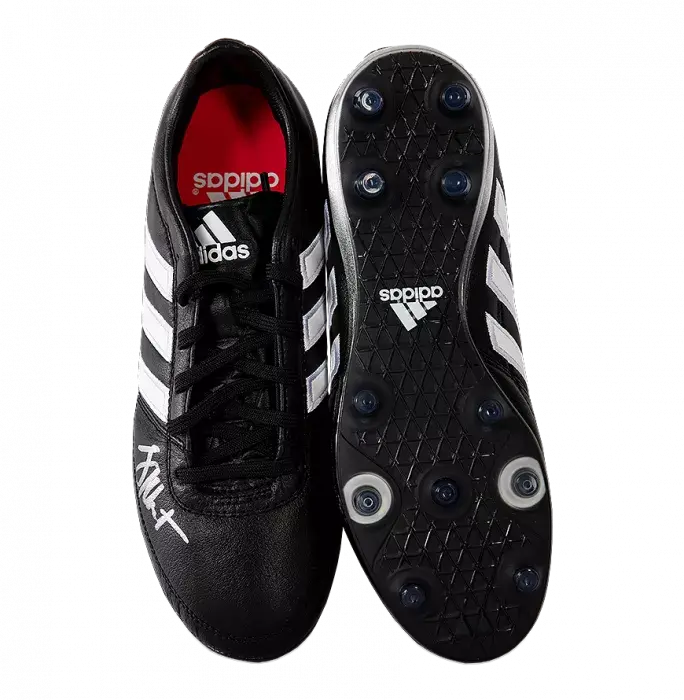 Icons Jay-Jay Okocha Signed Black Retro Adidas Boot In Acrylic Case