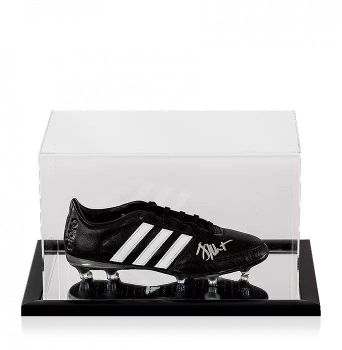 icons Jay-Jay Okocha Signed Black Retro Adidas Boot In Acrylic Case
