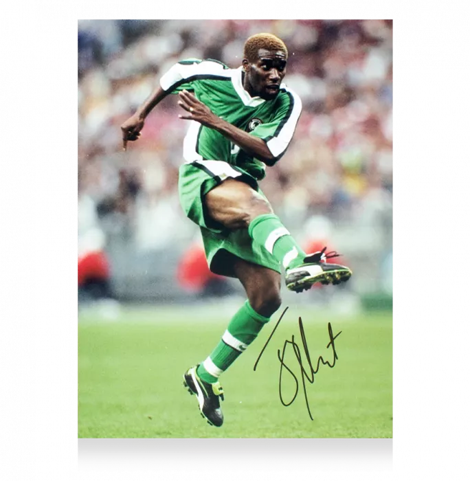 Icons Jay-Jay Okocha Signed Nigeria Photo In Black Wooden Frame