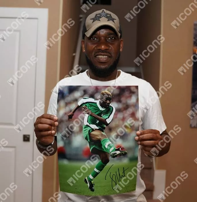 Icons Jay-Jay Okocha Signed Nigeria Photo In Black Wooden Frame