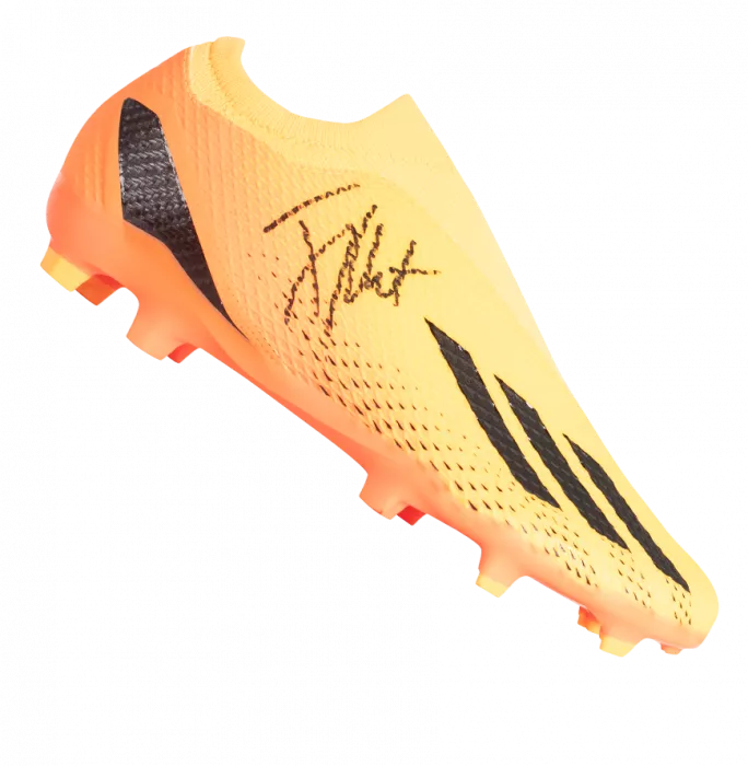 Icons Jay-Jay Okocha Signed Orange Adidas Boot In Bubble Frame: Option 1