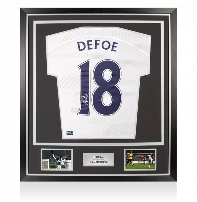 icons Jermain Defoe Back Signed Tottenham Hotspur 2023-24 Home Shirt with Fan Style Numbers In Classic Frame