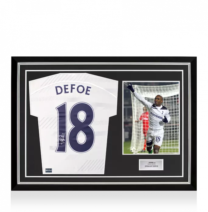 icons Jermain Defoe Back Signed Tottenham Hotspur 2023-24 Home Shirt with Fan Style Numbers In Hero Frame: Option 1