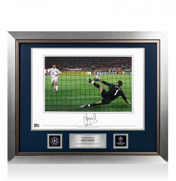 Icons Jerzy Dudek Official UEFA Champions League Signed And Framed Liverpool Photo: 2005 UEFA Champions League Final Save