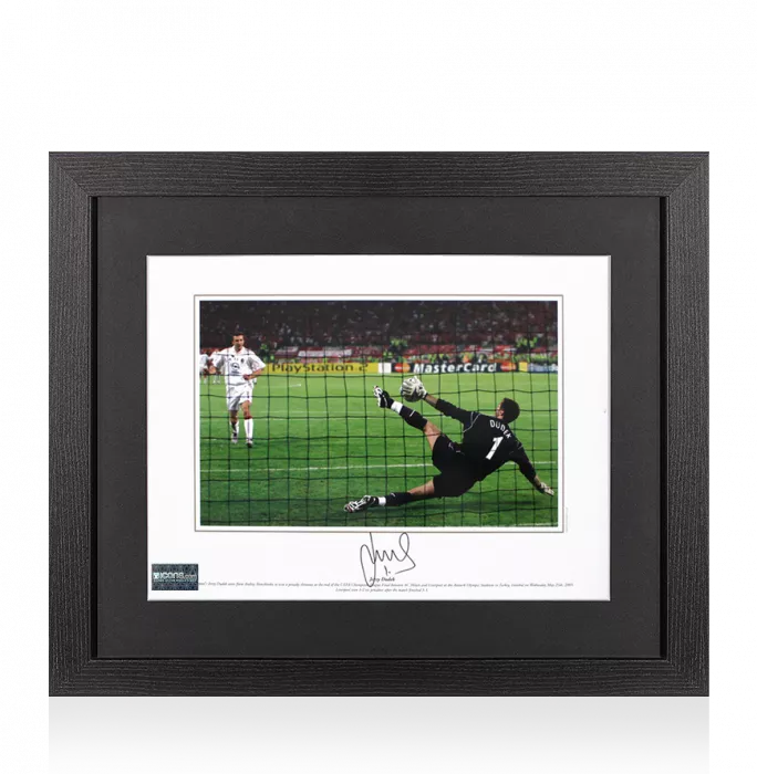 icons Jerzy Dudek Signed Liverpool Photo In Black Wooden Frame: 2005 UEFA Champions League Final Save