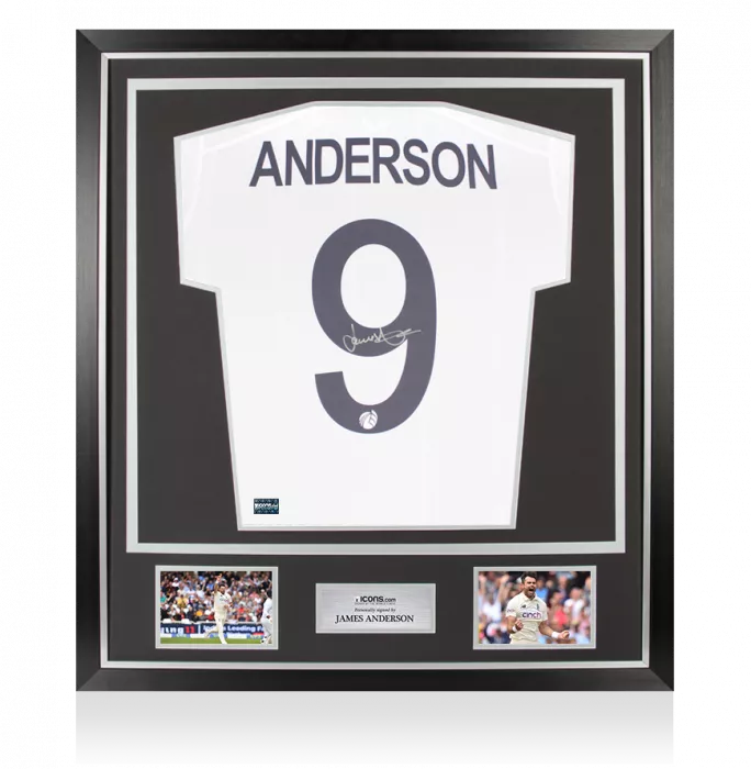 icons Jimmy Anderson Signed England Cricket Shirt In Classic Frame