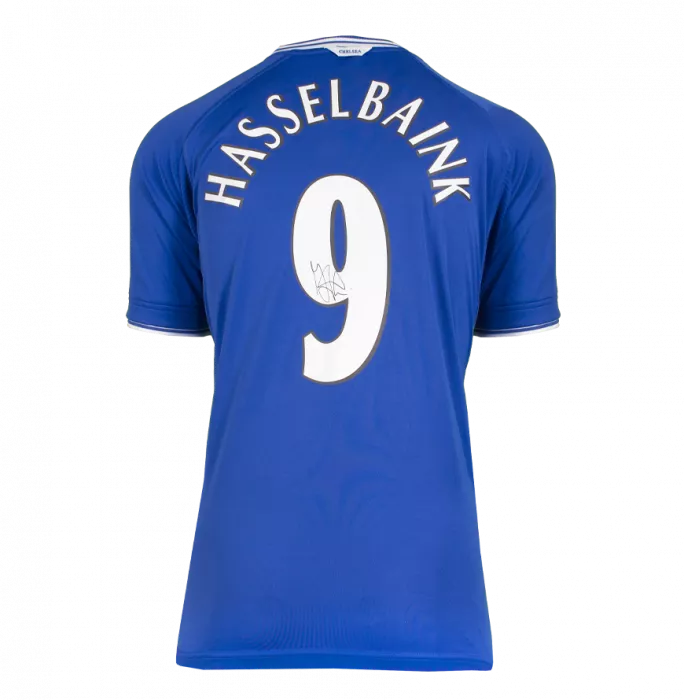 Icons Jimmy Floyd Hasselbaink Back Signed Chelsea 1999-01 Home Shirt With Fan Style Numbers In Classic Frame