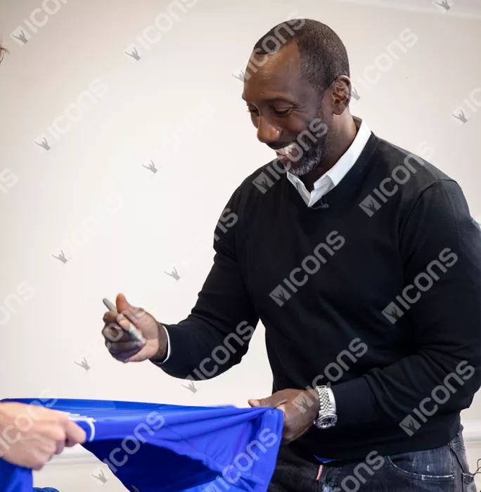 Icons Jimmy Floyd Hasselbaink Front Signed Chelsea 1999-01 Home Shirt: Signed In Silver In Hero Frame: Option 1