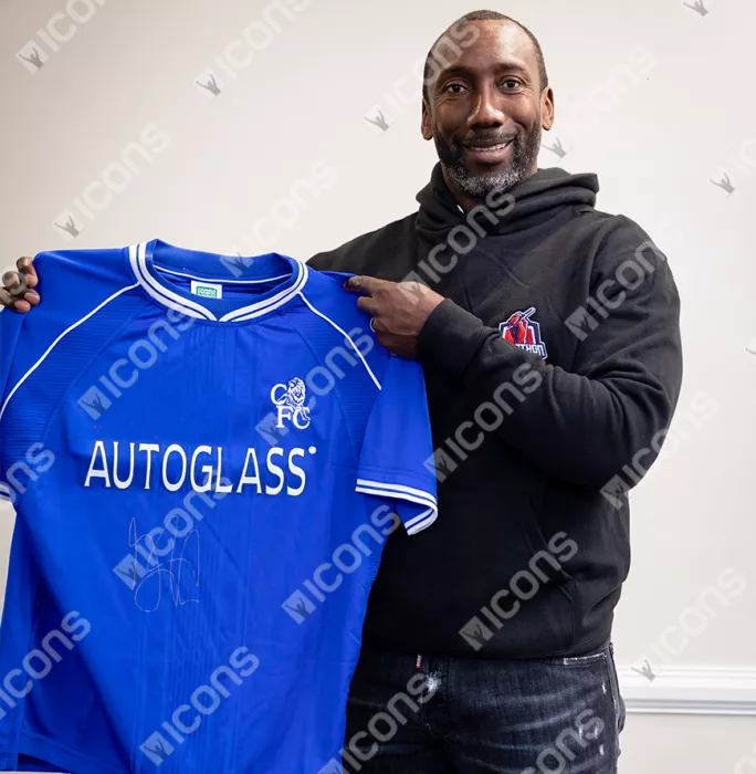 Icons Jimmy Floyd Hasselbaink Front Signed Chelsea 1999-01 Home Shirt: Signed In Silver
