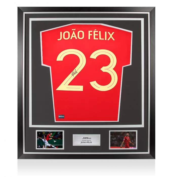 icons Joao Felix Back Signed Portugal 2012-13 Home Shirt with Fan Style Numbers In Classic Frame