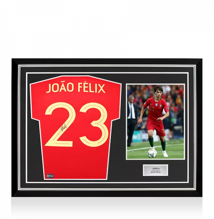 icons Joao Felix Back Signed Portugal 2012-13 Home Shirt with Fan Style Numbers In Hero Frame: Option 1