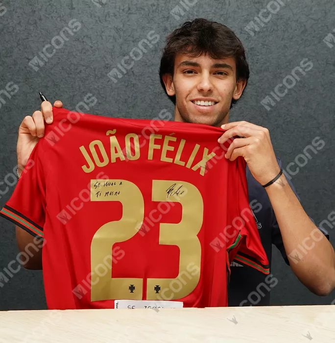 Icons Joao Felix Back Signed Portugal 2020-21 Home Shirt: "Se Igual A Ti Mesmo" Edition