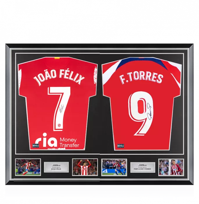 icons Joao Felix & Fernando Torres Signed Atletico Madrid Shirts In Classic Dual Frame