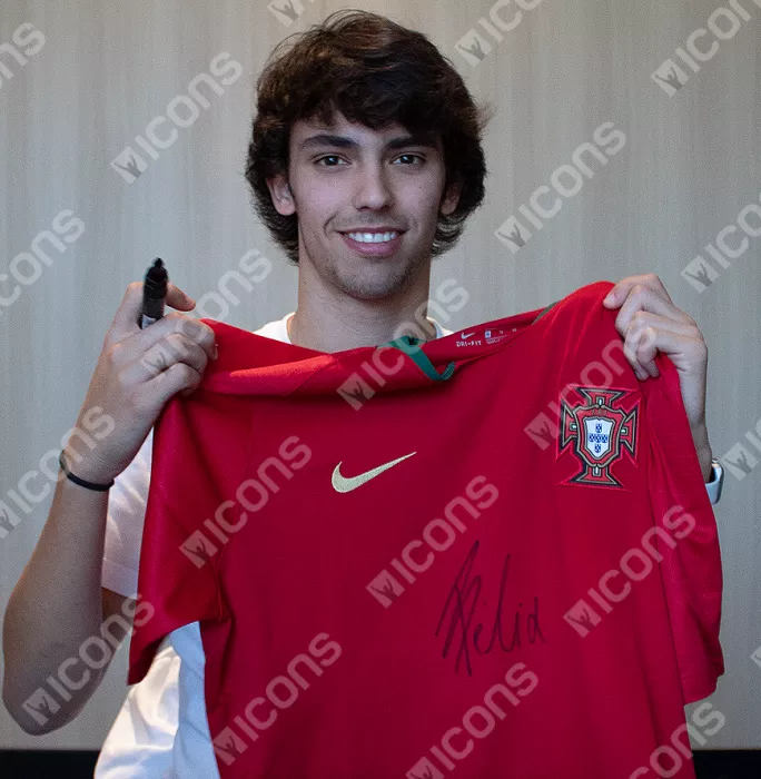 Icons Joao Felix Front Signed Portugal 2019-20 Home Shirt In Classic Frame