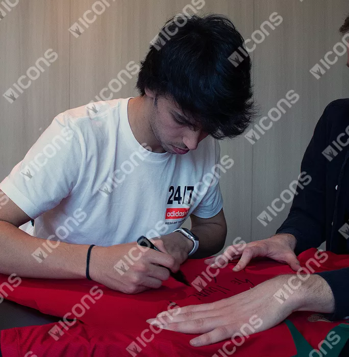 Icons Joao Felix Front Signed Portugal 2019-20 Home Shirt In Classic Frame: "Se Igual A Ti Mesmo" Edition