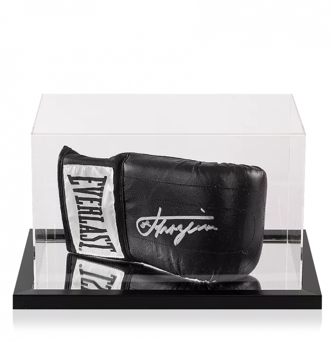 icons Joe Frazier Signed Black Everlast Boxing Glove In Acrylic Case