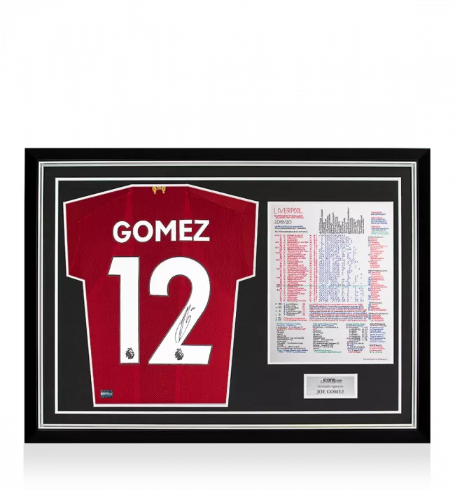 Icons Joe Gomez Signed Liverpool 2019-20 Home Shirt In Commentary Chart Frame