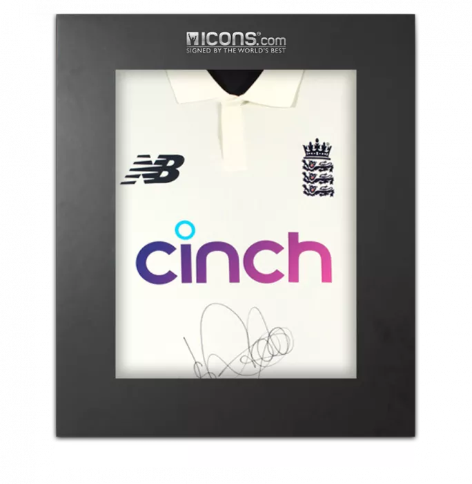 icons Joe Root Front Signed White England Test Cricket Shirt In Deluxe Packaging