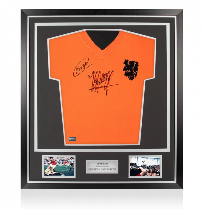 icons Johan Cruyff & Marco van Basten Front Signed Retro Netherlands Shirt In Classic Frame