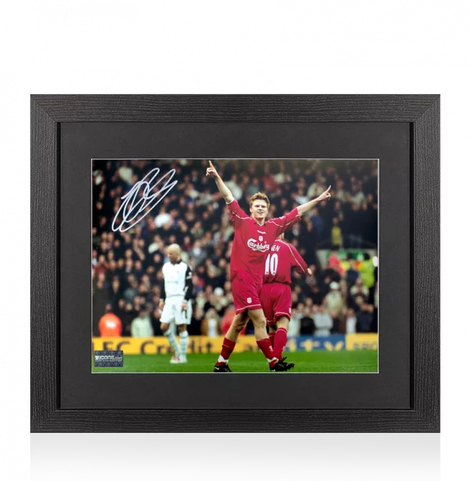 icons John Arne Riise Signed Liverpool FC Photo In Black Wooden Frame: Iconic Goal vs Manchester United