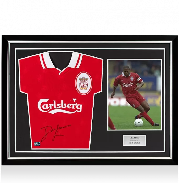 Icons John Barnes Front Signed Liverpool 1996-98 Home Shirt In Hero Frame: Option 1