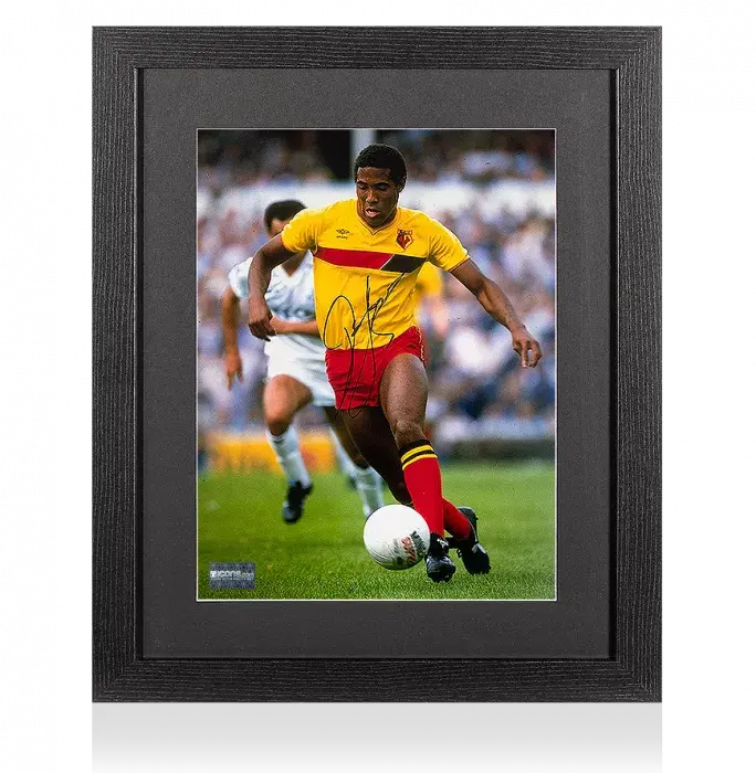 Icons John Barnes Signed Watford Photo In Black Wooden Frame: Hornets Legend