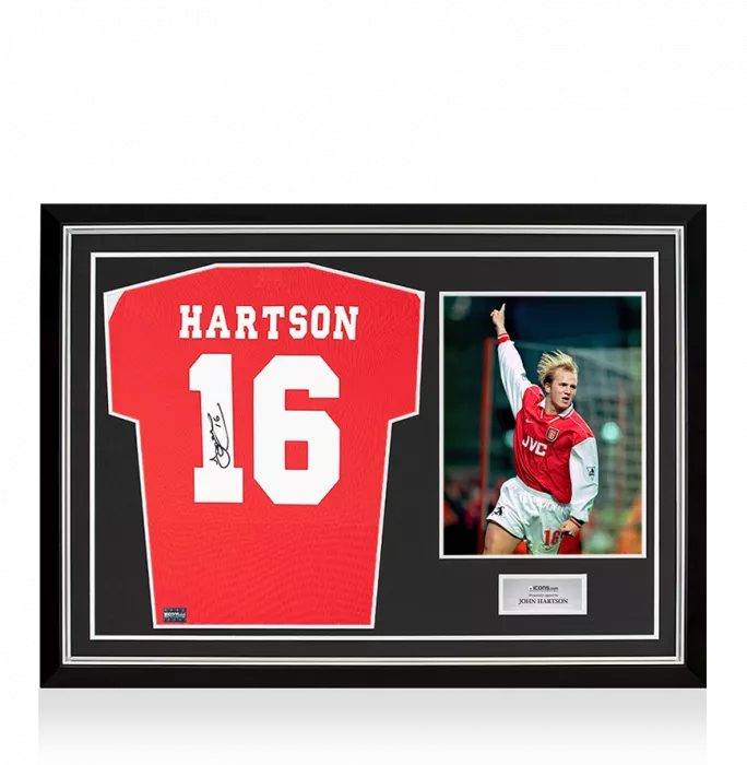 icons John Hartson Back Signed Arsenal Home Shirt In Hero Frame: Option 1