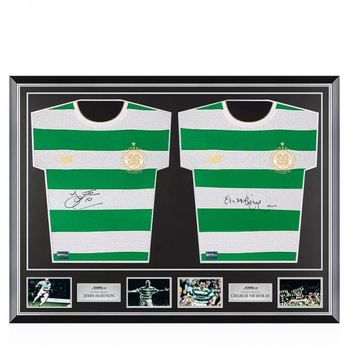 icons John Hartson & Charlie Nicholas Signed Celtic Shirts In Classic Dual Frame