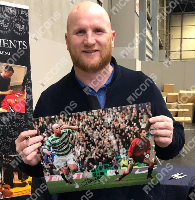 Icons John Hartson Signed Celtic Photo In Black Wooden Frame: Glasgow Derby Winner