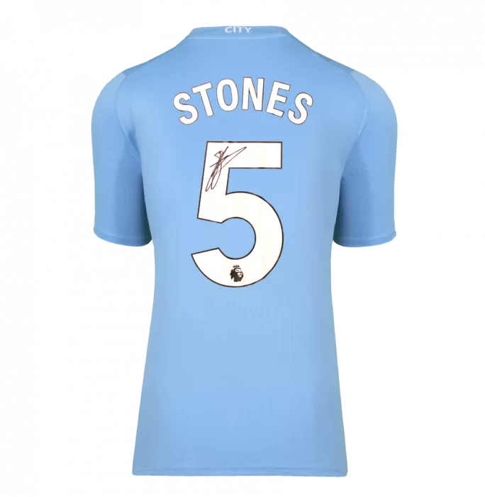 Icons John Stones Official UEFA Champions League Back Signed And Hero Framed Manchester City 2023-24 Home Shirt