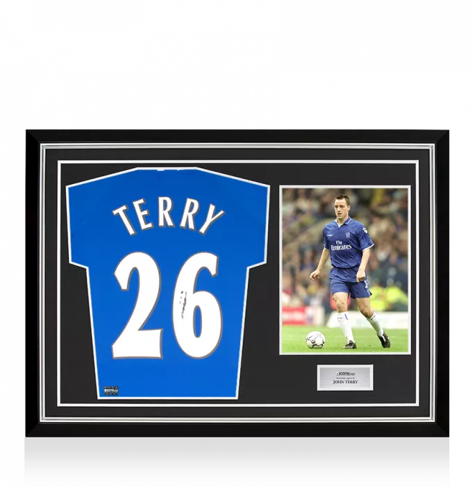 icons John Terry Chelsea FC Back Signed 1999-01 Home Shirt In Hero Frame: Option 1