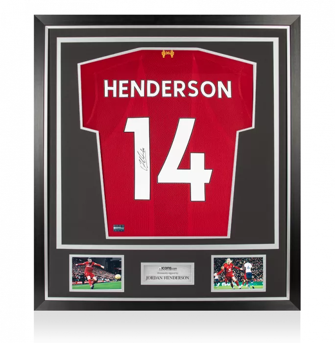 icons Jordan Henderson Back Signed Liverpool 2019-20 Home Shirt With Fan Style Numbers In Classic Frame