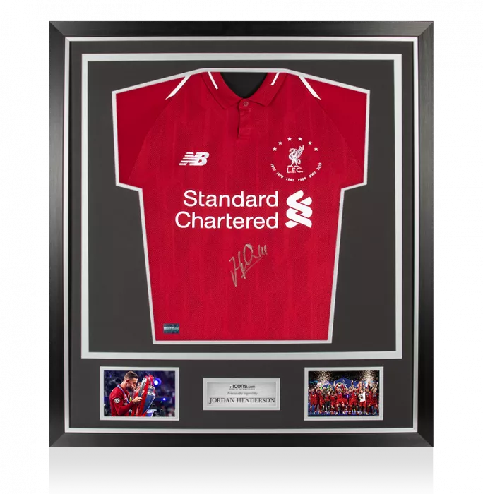 icons Jordan Henderson Front Signed Liverpool 2018-19 Home Shirt In Classic Frame: Six Times Special Edition