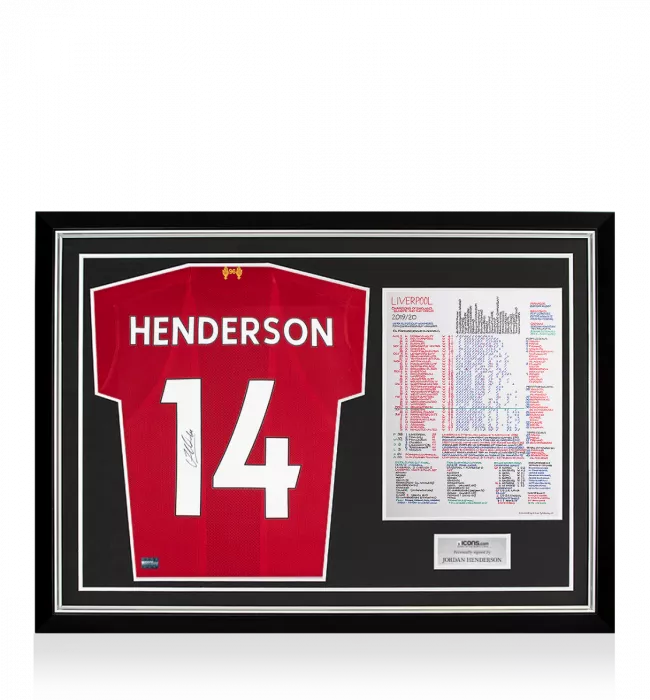 icons Jordan Henderson Signed Liverpool 2019-20 Home Shirt In Commentary Chart Frame