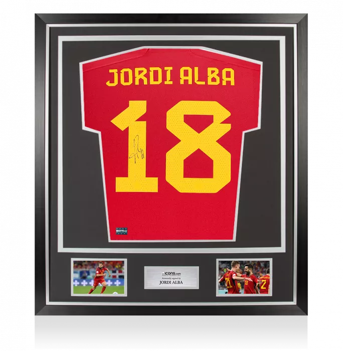 icons Jordi Alba Back Signed Spain 2022 Home Shirt In Classic Frame