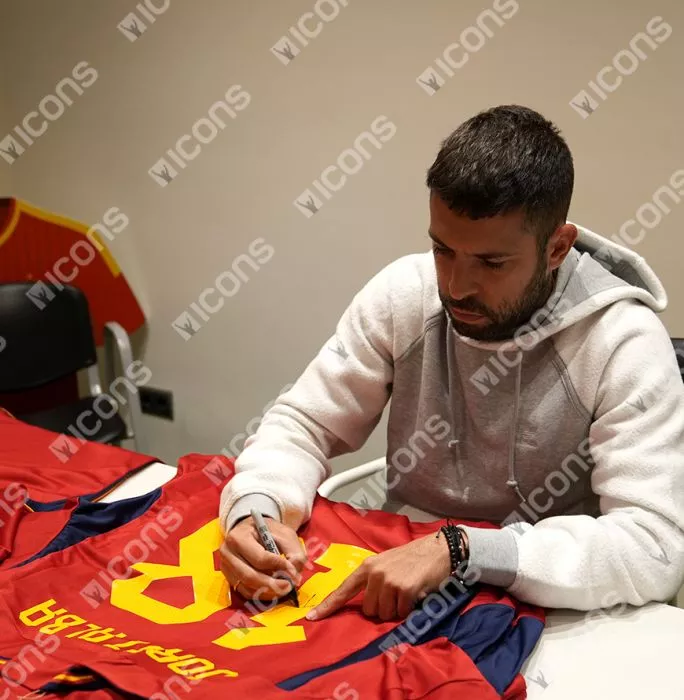Icons Jordi Alba Back Signed Spain 2022 Home Shirt In Hero Frame: Option 1