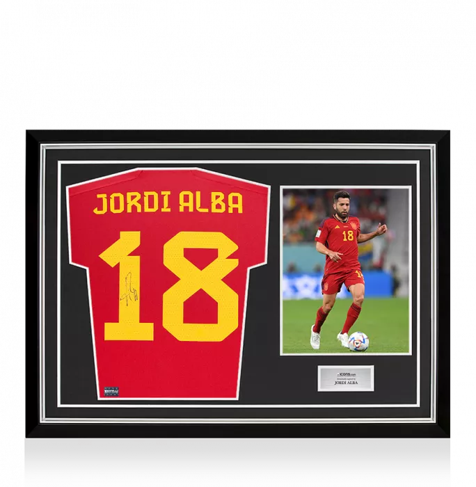 icons Jordi Alba Back Signed Spain 2022 Home Shirt In Hero Frame: Option 1