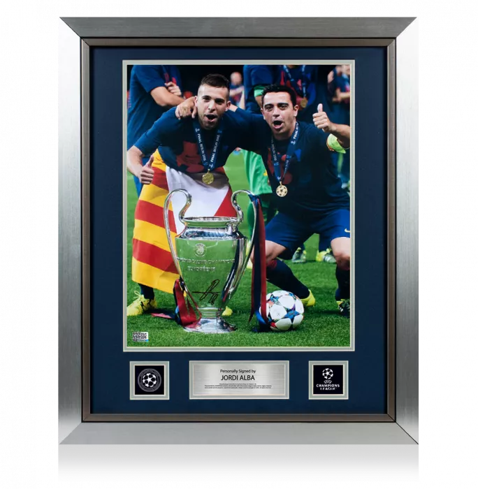 Icons Jordi Alba Official UEFA Champions League Signed And Framed FC Barcelona Photo: 2015 UEFA Champions League Winner