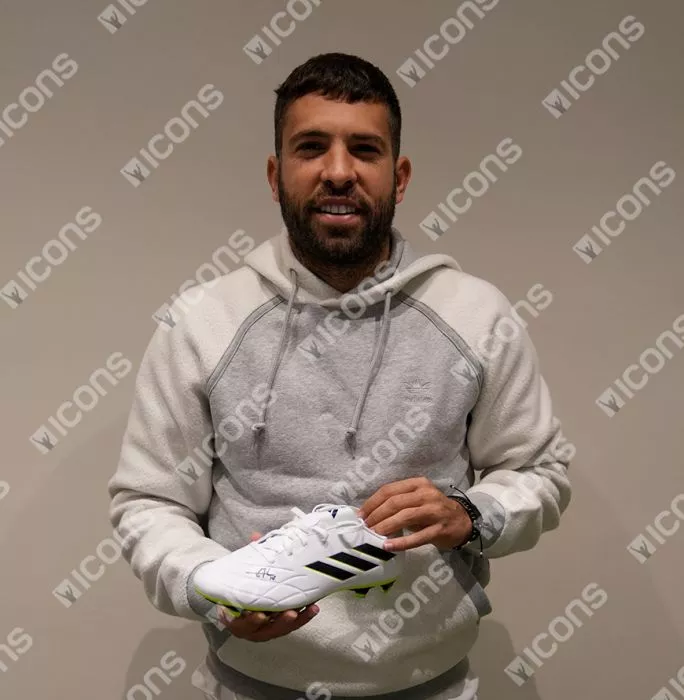 Icons Jordi Alba Signed Adidas Copa Football Boot In Acrylic Case