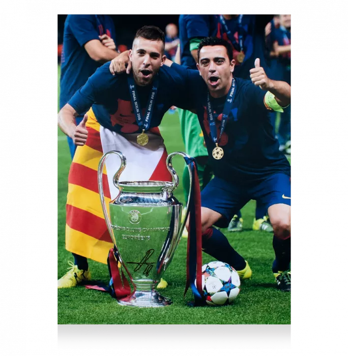 Icons Jordi Alba Signed FC Barcelona Photo In Black Wooden Frame: 2015 UEFA Champions League Winner