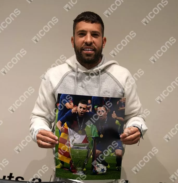 Icons Jordi Alba Signed FC Barcelona Photo In Black Wooden Frame: 2015 UEFA Champions League Winner