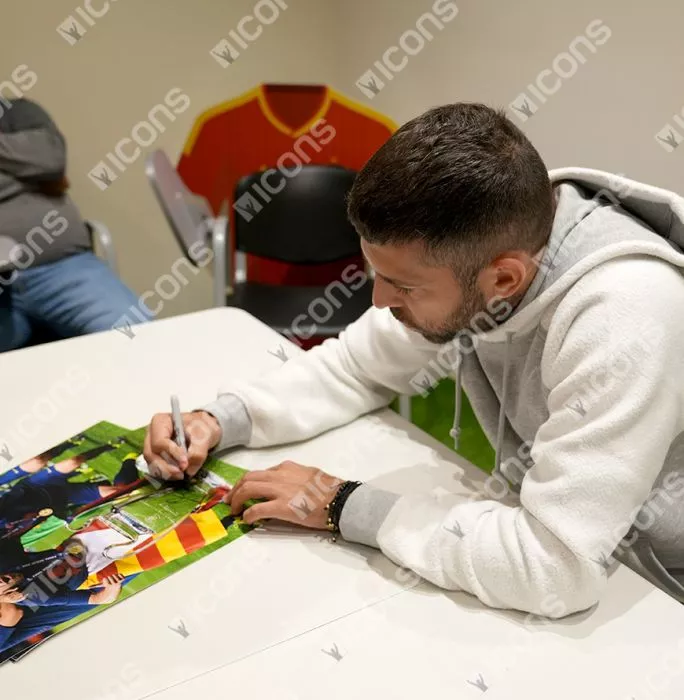 Icons Jordi Alba Signed FC Barcelona Photo In Black Wooden Frame: 2015 UEFA Champions League Winner
