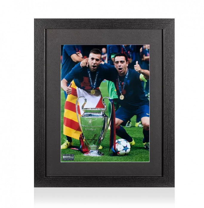 icons Jordi Alba Signed FC Barcelona Photo In Black Wooden Frame: 2015 UEFA Champions League Winner