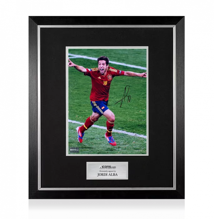 icons Jordi Alba Signed Spain Photo In Premium Photo Frame: UEFA EURO 2012 Final Goal