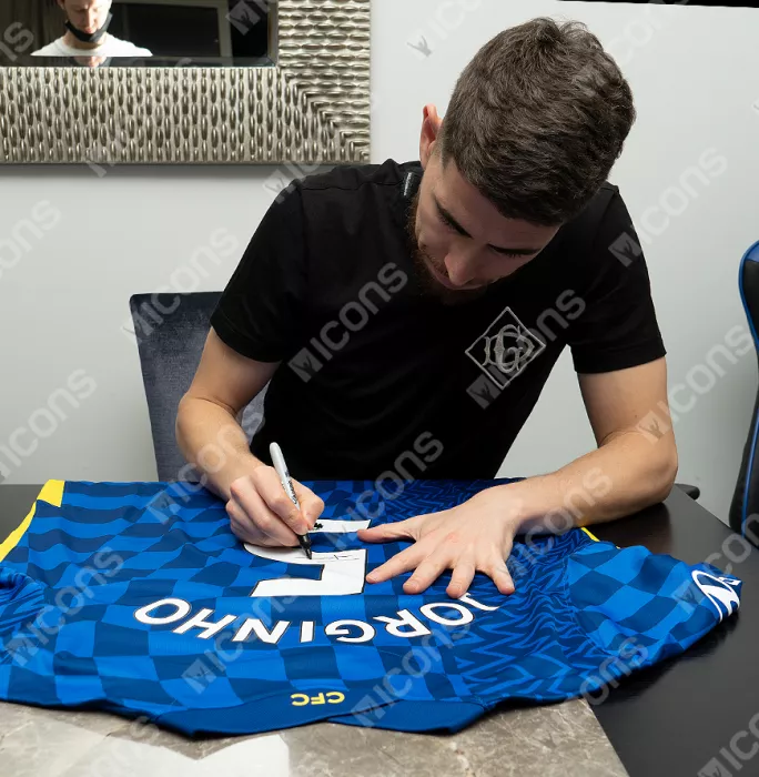 Icons Jorginho Back Signed Chelsea 2021-22 Home Shirt In Hero Frame: Option 1