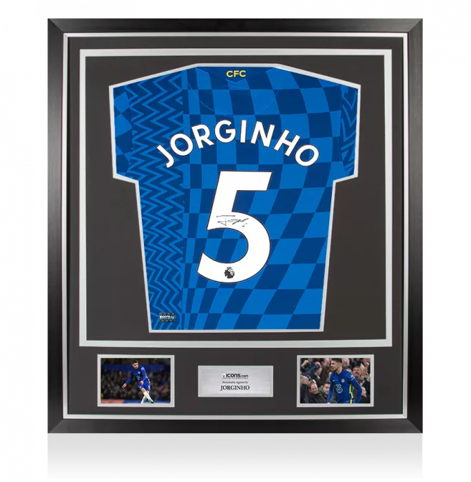 icons Jorginho Back Signed Chelsea 2021-22 Home Shirt In Classic Frame