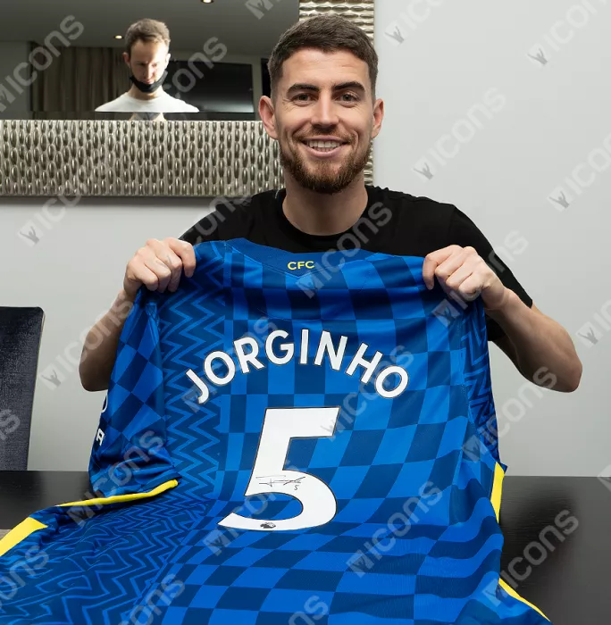 Icons Jorginho Official Chelsea FC Signed And Framed 2021-22 Home Shirt