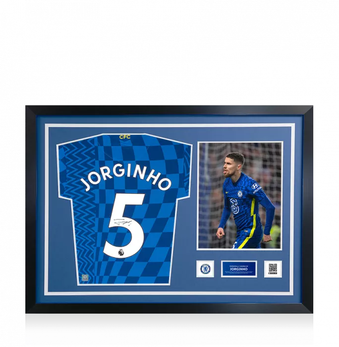 icons Jorginho Official Chelsea FC Signed and Framed 2021-22 Home Shirt