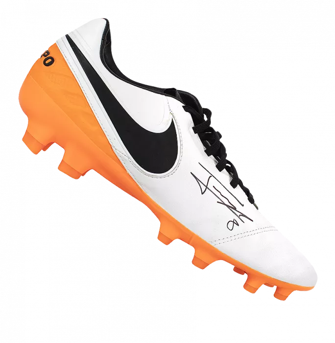 Icons Jorginho Signed White And Orange Nike Tiempo Boot In Bubble Frame: Italy Option